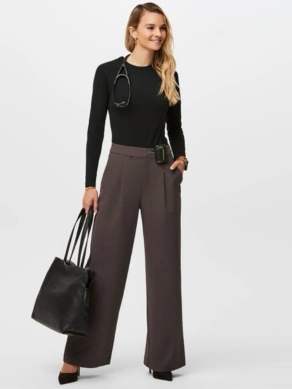 Figs Pro Women’s Wide-Leg Scrub Pants in deep plum (large) - Picture 8 of 10